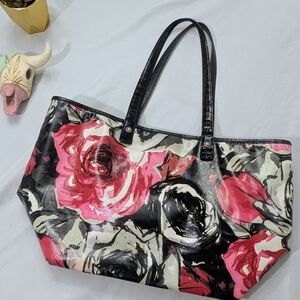 Brighton Floral Rose Tote Bag - Black and Pink